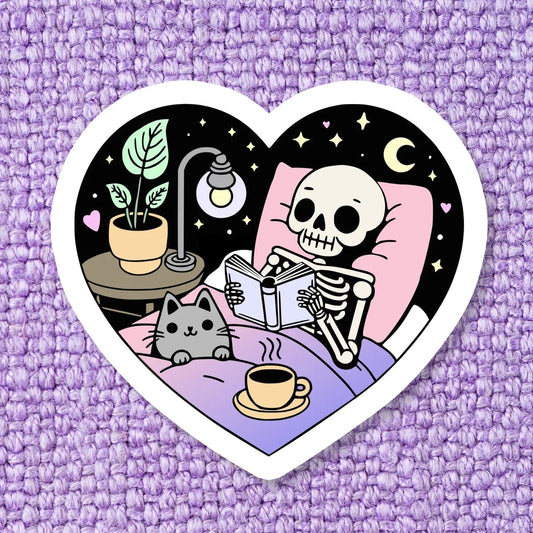 Reading Skeleton Bookish Sticker