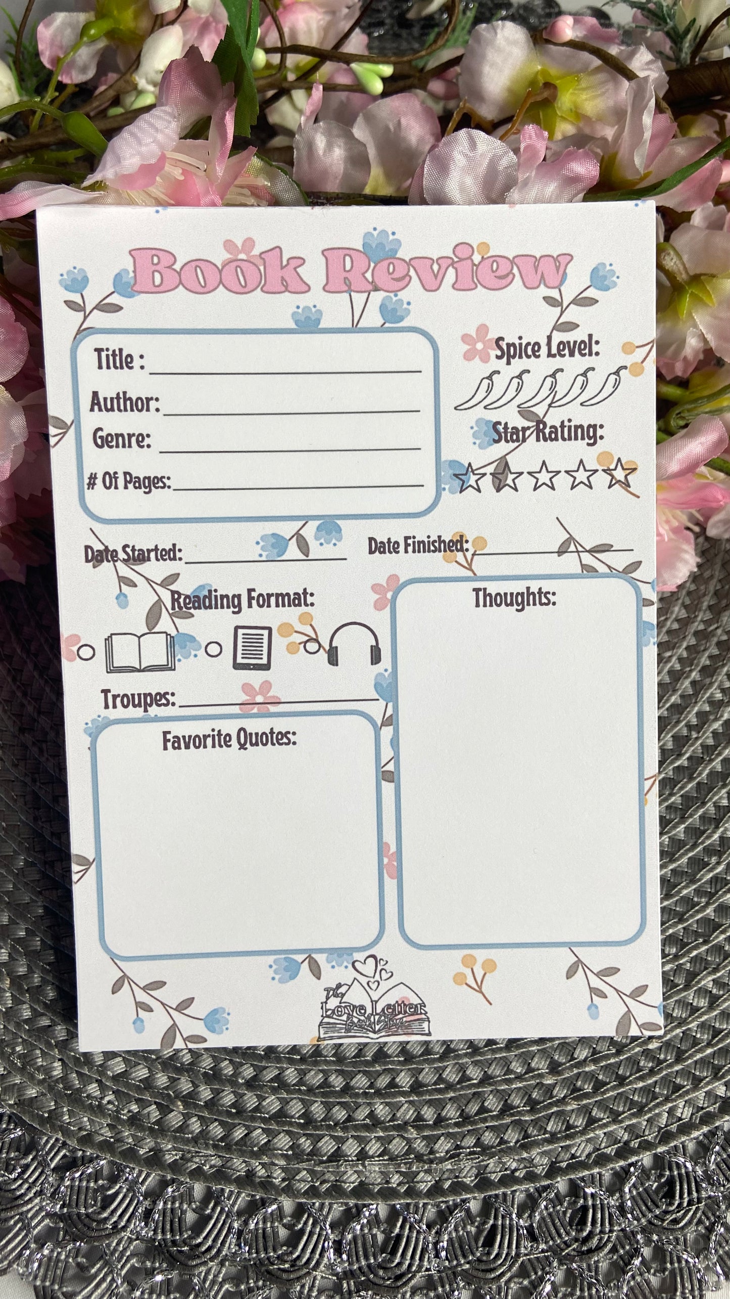 Floral Book Review Notepad