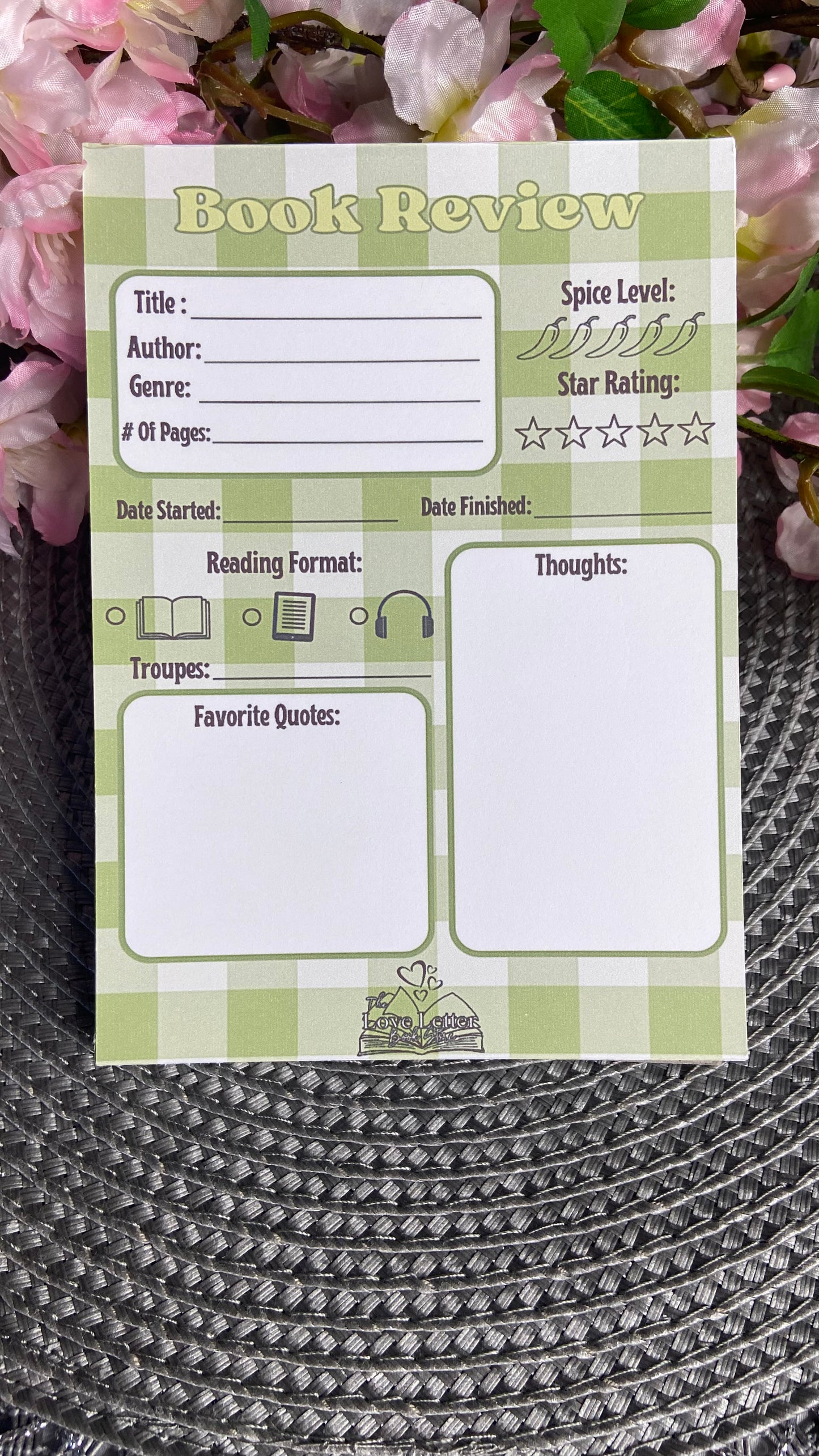 Green Checkered Book Review Notepad