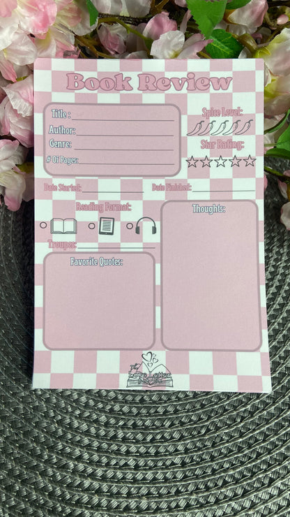 Pink Checkered Book Review Notepad