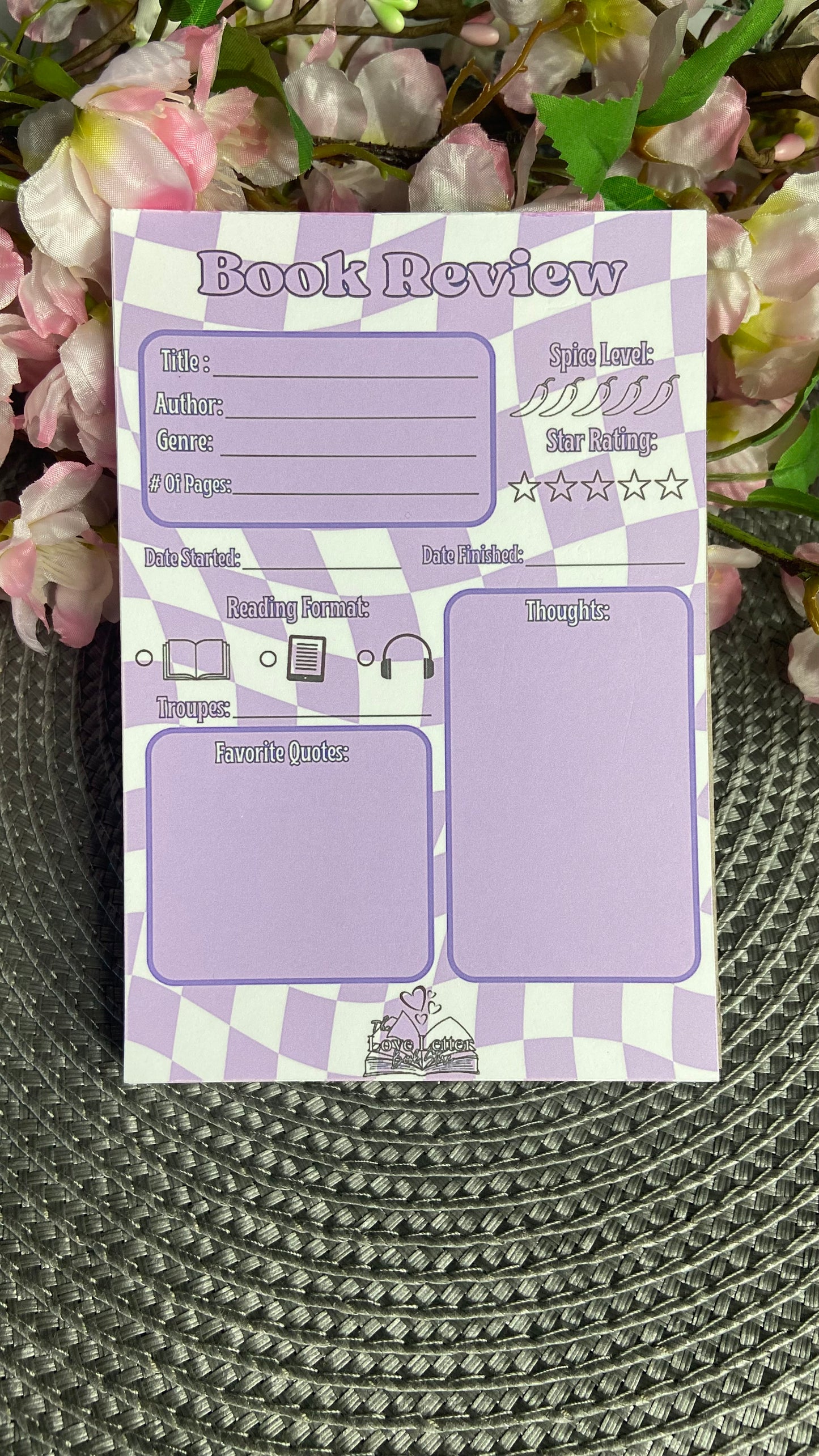 Purple Checkered Book Review Notepad