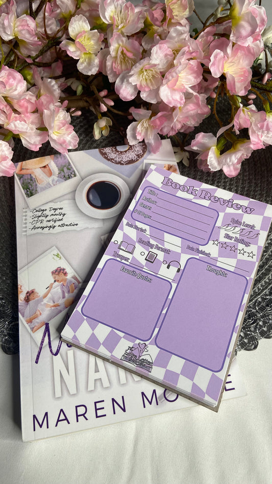 Purple Checkered Book Review Notepad