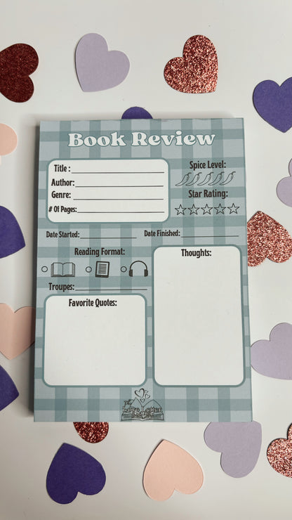 Blue Checkered Book Review Notepad